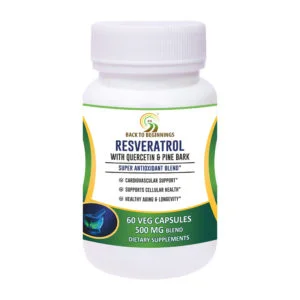 back to beginnings resveratrol with quercetin & extracts of pink bark, grape seed, green tea, 500 mg blend – 60 veg cap